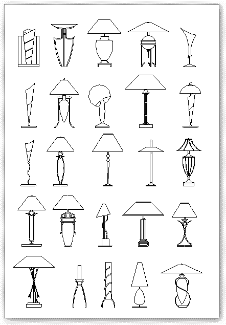 בלוקים אוטוקאד - מנורות שולחן עומדות