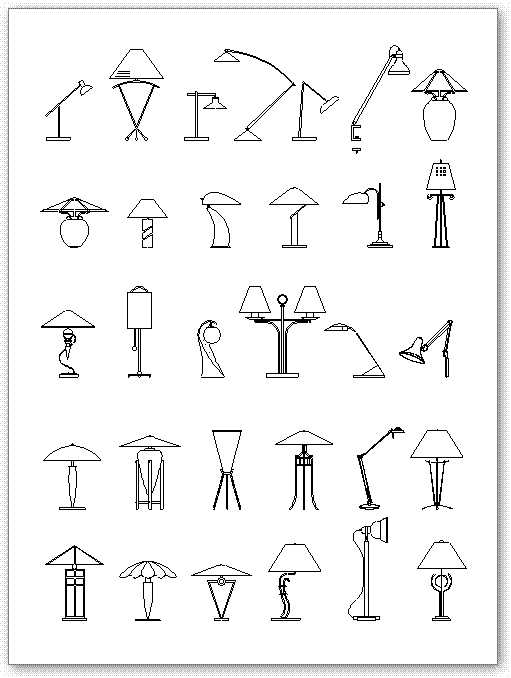 בלוקים אוטוקאד - מנורות שולחן עם זרוע