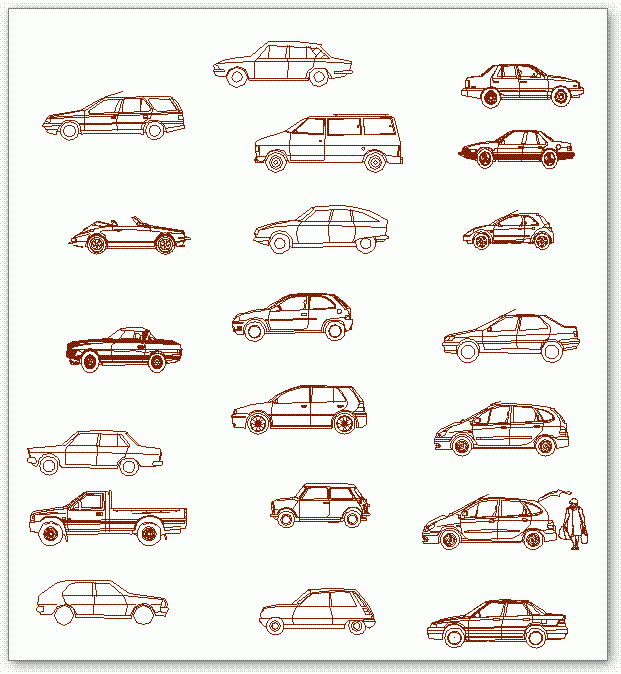 בלוקים אוטוקאד - מכוניות פרטיות בחזית צד