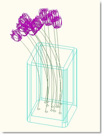 בלוק אוטוקאד של פרחים בעציץ בתלת ממד