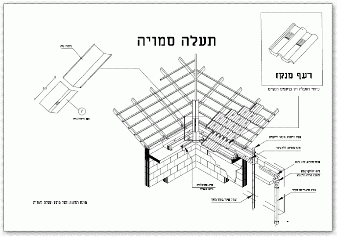 פרט גיא בגג רעפים עם תעלה סמויה