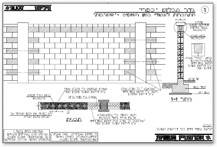 חיבור גדר מבלוקי סיליקט בשטראבות לעמוד