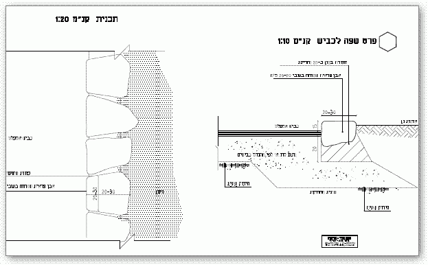 פרט שפת כביש וגינה בגבול אבן פראית
