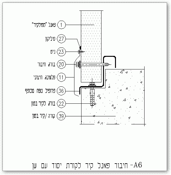חיבור פנל קיר אל שן בקורת היסוד בבורג נסתר