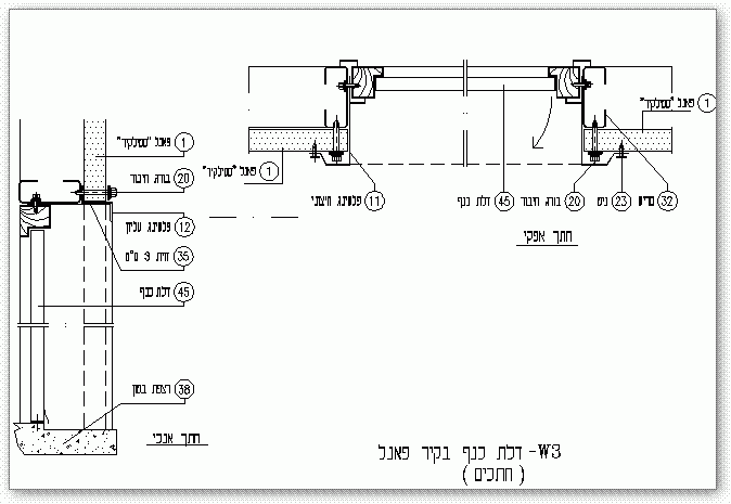 פרט דלת ציר בקיר בנוי לוחות פנל מבודד