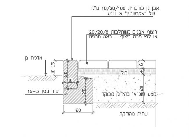 פרט אבן שפה בריצוף אבנים משתלבות