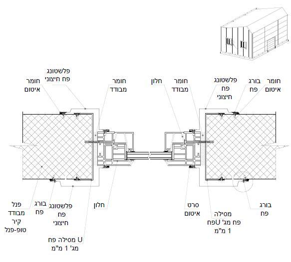 פרט חלון בקיר פנל מבודד - חתך רוחבי