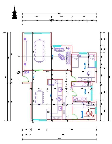 שרטוט אוטוקאד של דירת שלושה חדרים