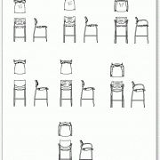 בלוקים לשרטוט של כיסאות בר בשלושה מבטים