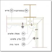 פרט פינה פנימית בקיר עמודי פלדה וחיפוי פח