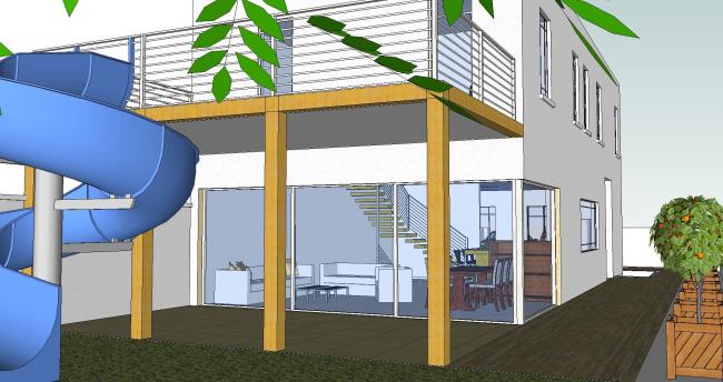 מבט מחצר אחורית אל הסלון