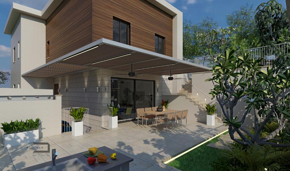 חזית דרומית-גינה ראשית במפלס תחתון תקריב