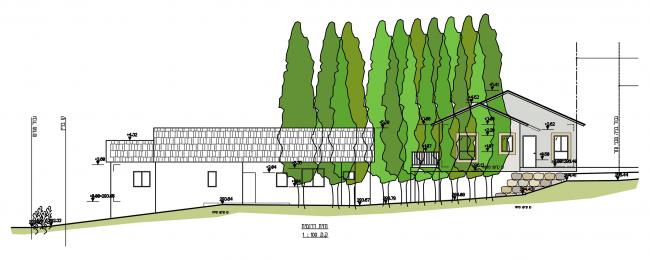 חזית דרומית - מבט על מיקום המבנה במגרש