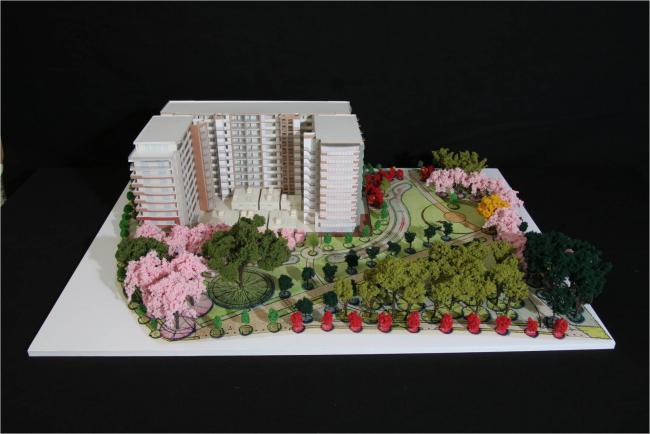 מודל הבניין וסביבת הפארק כחלק בלתי נפרד