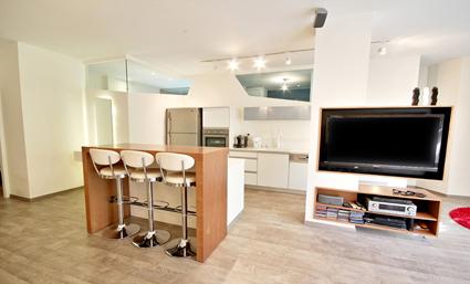 מבט אל דלפק הישיבה והמטבח