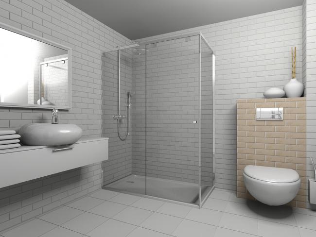 אמבטיה ראשית, מקלחון,אסלה סמויה,מדף צף 