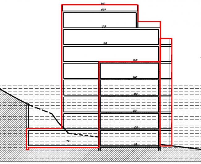 תמ"א 38 3 - חתך לרוחב הבניין - אפגד יזום וביצוע