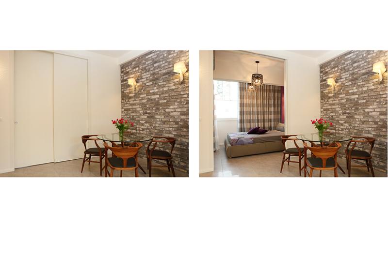 אלמנט דלתות כקירות דינמיים הנכנסים לתוך כיס בנוי