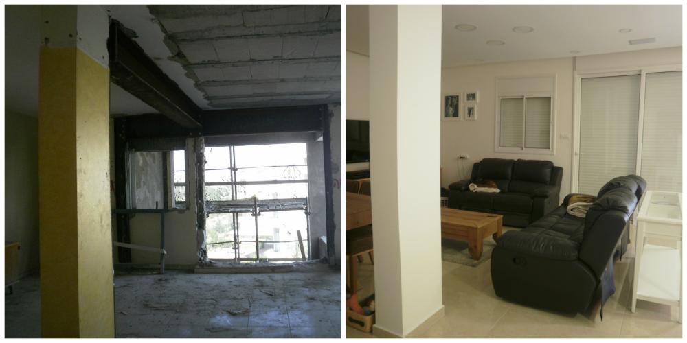 סלון הדירה לפני ואחרי