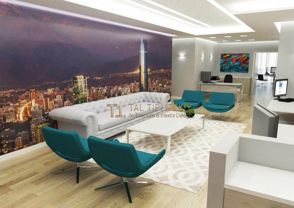 קיר עם הדפסה דיגיטלית של עיר סנטיאגו בהמתנה