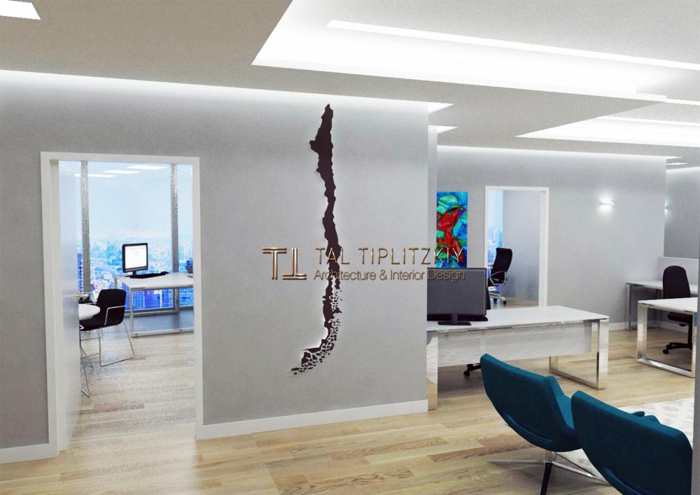 מפת צ'ילה - אלמנט מובלט על הקיר עם תאורת לד אחורית.