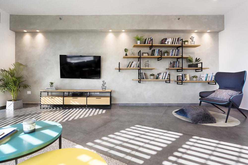 עיצוב דירת קבלן חלל מגורים סלון